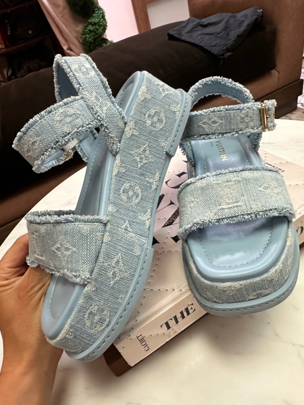 Size 38 100% authentic Louis Vuitton wedges denim - Picture 5 of 15